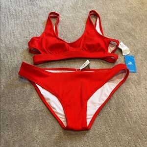 Cupshe Vibrant Red Ribbed Bikini